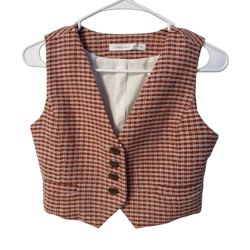 Altar'd State Vest Women XS Rust Orange Tweed Waistcoat